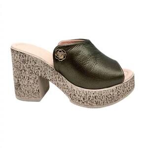 NEW BONAVI women's attica love block heel mule sandal in dark bronze